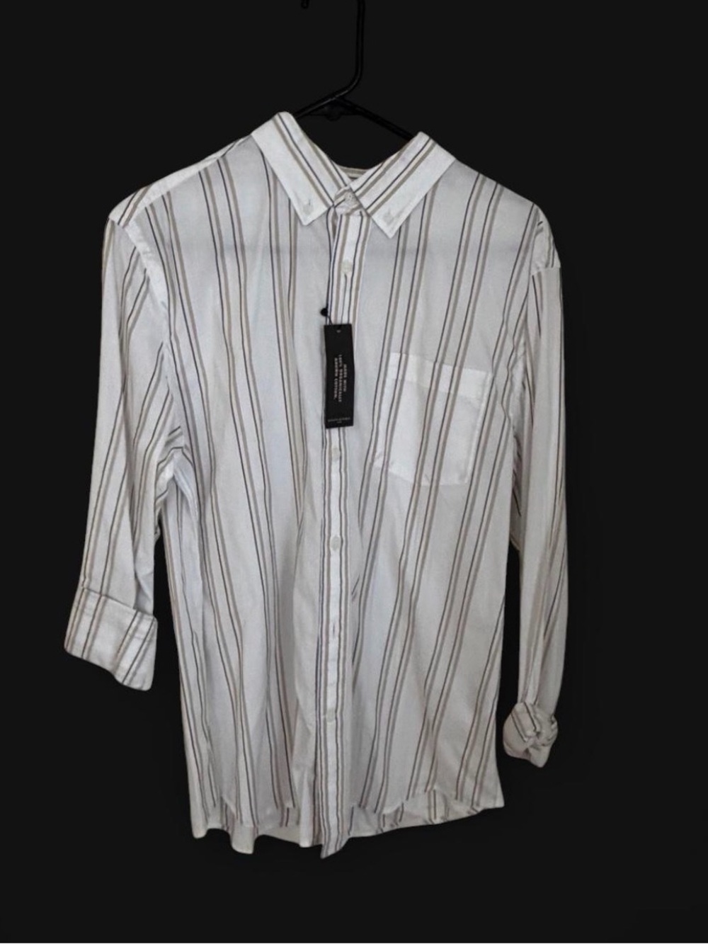 Banana Republic White Button-Down Shirt with Brown Stripes